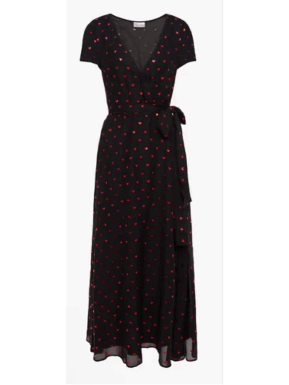 NWT REDValentino Black Red Heart Print Maxi Wrap Dress Size 10